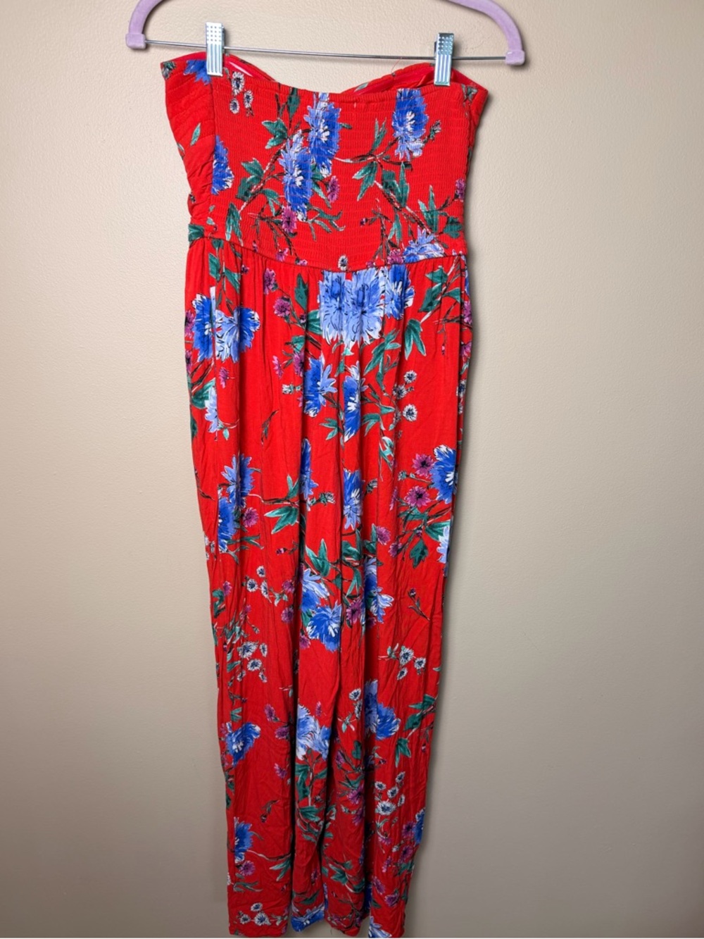 ❤️ Band of Gypsies Red Floral Strapless Smocked Romper Size M Boho ❤️ - Picture 4 of 10